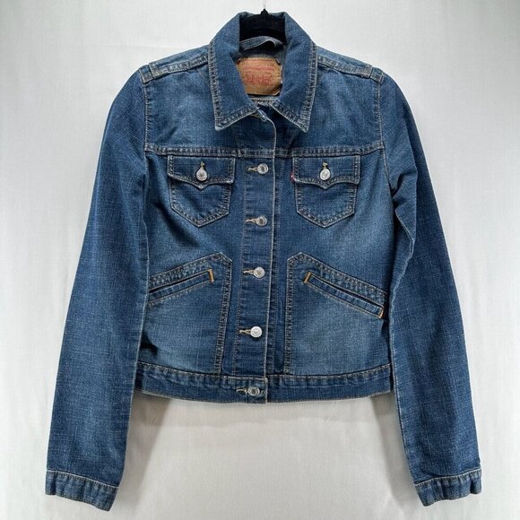 Levi's Jacket Womens Size S Utility Trucker Button Front Long Sleeve Denim Blue - Picture 1 of 10